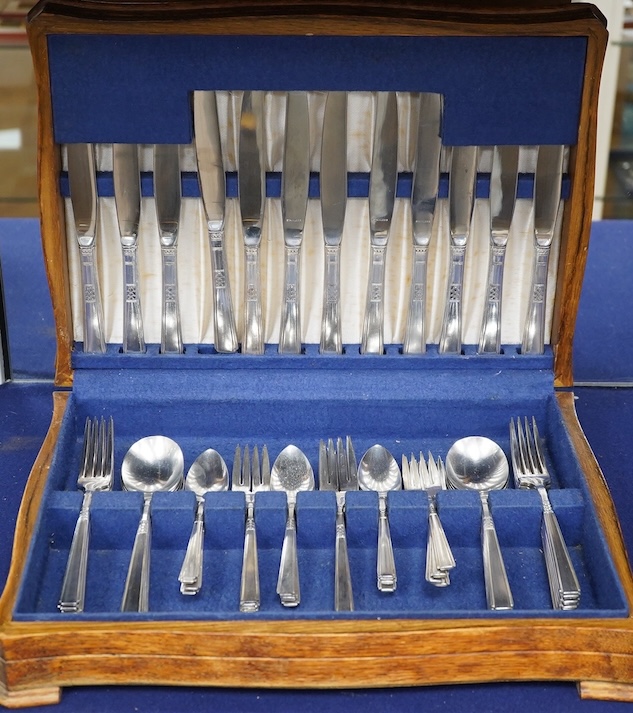 An unusual American Oneida, sixty piece, silver plated Art Deco canteen of cutlery. Condition - good